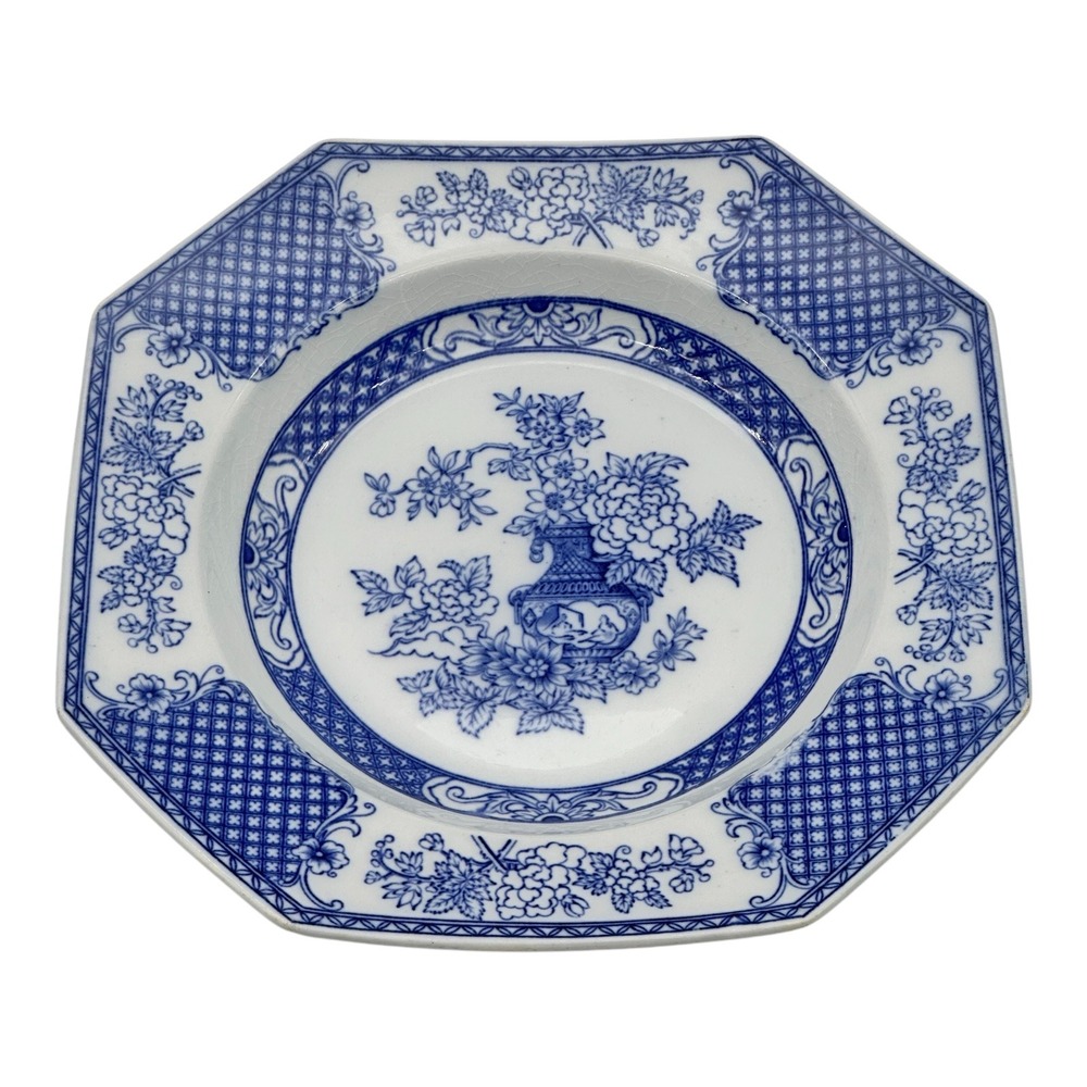 Rorstrand Sweden Hoangho Blue White Octagonal Ironstone Soup Bowl Deep Plate